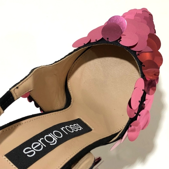 Sergio Rossi(セルジオロッシ)のセルジオロッシ Sergio Rossi ハイヒール A82860 スリングバッグ パンプス スパンコール ブラック ブラック×ピンク 未使用 レディースの靴/シューズ(ハイヒール/パンプス)の商品写真