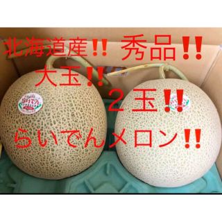 北海道産　赤肉秀品‼︎ らいでんメロン　大玉２玉(フルーツ)