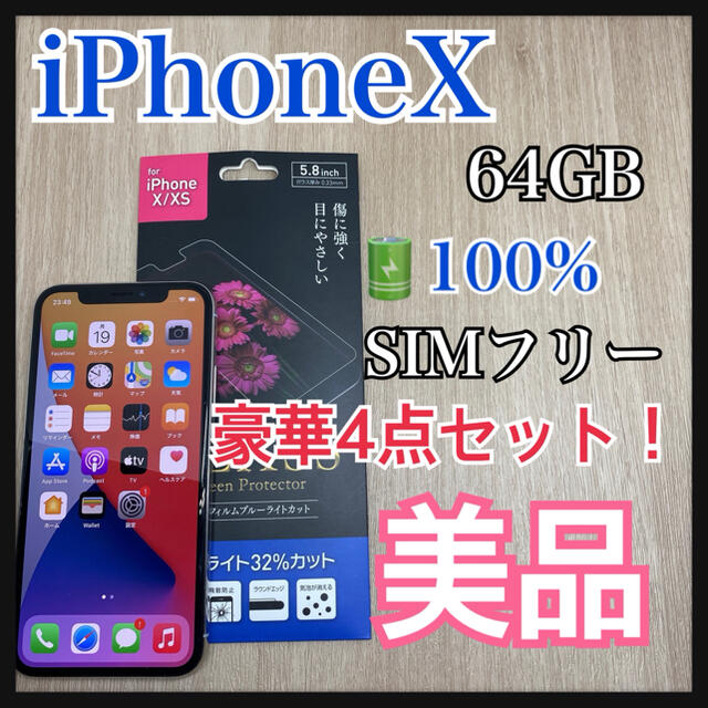 新品NEWiPhone - iPhone x 64 GB 本体 SIMフリー 100% シルバー 充電器 ...