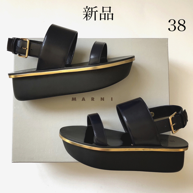 新品/38 MARNI マルニ プラットホーム サンダル ダークネイビーサンダル