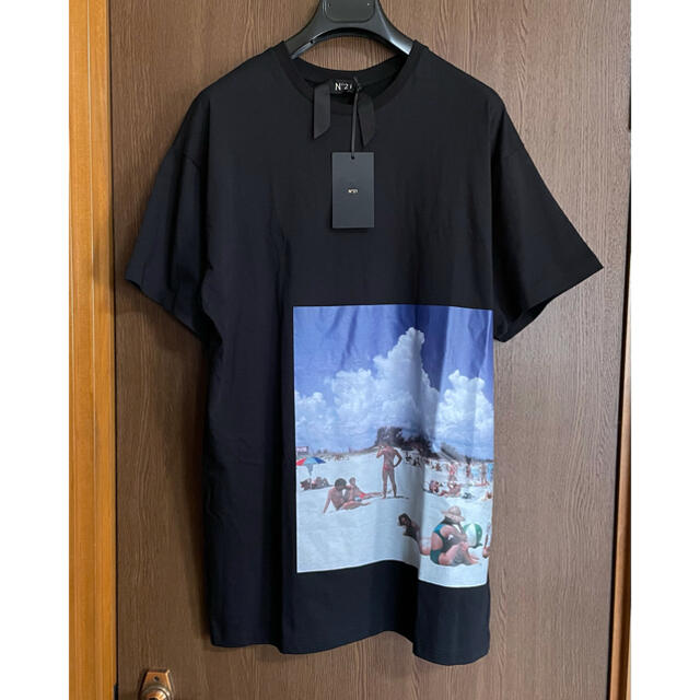 黒XXS新品 N°21 メンズ フォトプリント ロゴ Tシャツ ヌメロ ブラック