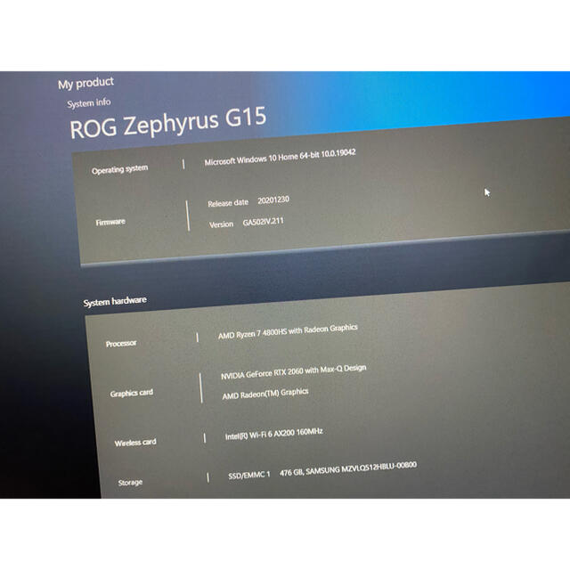 ASUS(エイスース)の【最終値下げ】ASUS ROG Zephyrus G15 2020年モデル スマホ/家電/カメラのPC/タブレット(ノートPC)の商品写真