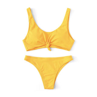 Solid Yellow Knot Bikini Set (S)(水着)