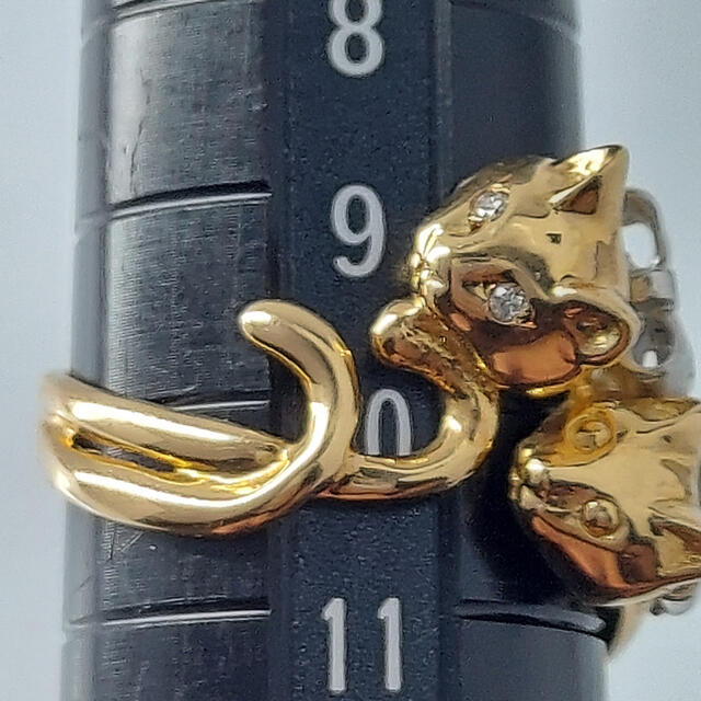 K18/Pt900 猫　ダイヤ　リング　神楽坂宝石 レディースのアクセサリー(リング(指輪))の商品写真