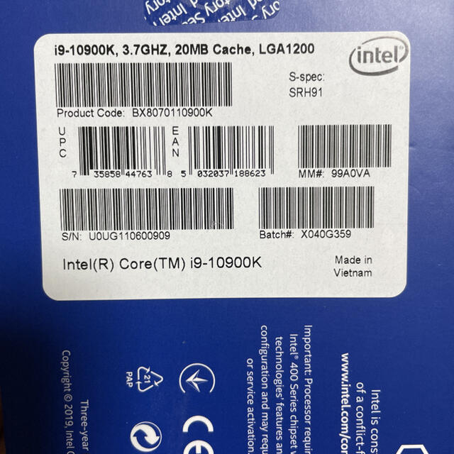 新品未開封　Intel Core i9 10900K スマホ/家電/カメラのPC/タブレット(PCパーツ)の商品写真