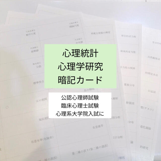 まとめプリント、人名、心理統計心理学研究法暗記カード 臨床心理士、公認心理師試験 エンタメ/ホビーの本(語学/参考書)の商品写真