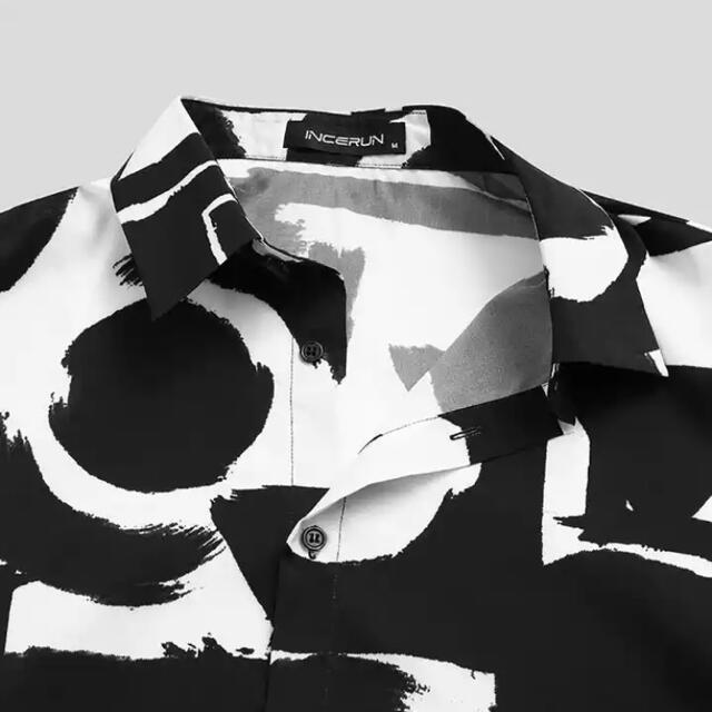 【残りわずか】フルグラフィックアートシャツ / 柄シャツ白黒 幾何学デザイナーズ