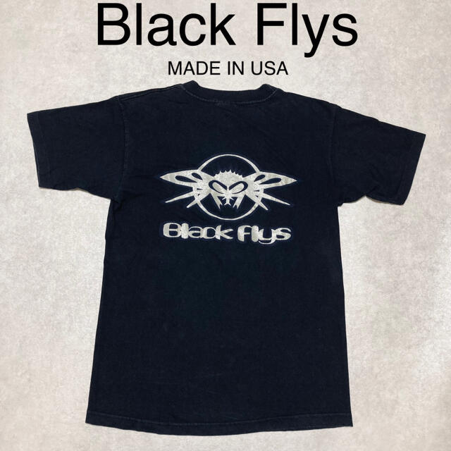 BLACK FLYS(ブラックフライズ)のBlack Flys アメリカ製 ビンテージ シルバー ロゴ Tシャツ M 黒 メンズのトップス(Tシャツ/カットソー(半袖/袖なし))の商品写真