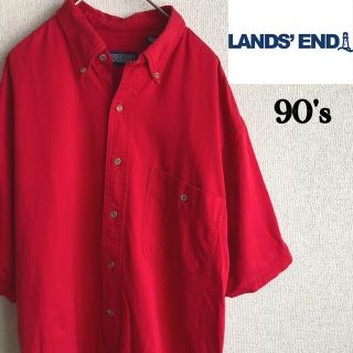 ランズエンド(LANDS’END)の90s LANDS'END ボタンダウン　半袖　シャツ　ランズエンド　M 赤(シャツ)