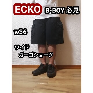 エコーアンリミテッド(ECKŌ UNLTD（ECKO UNLTD）)のエコー ECKO ブラック ガーゴパンツ ガーゴショーツ ワイドパンツ w36(ショートパンツ)