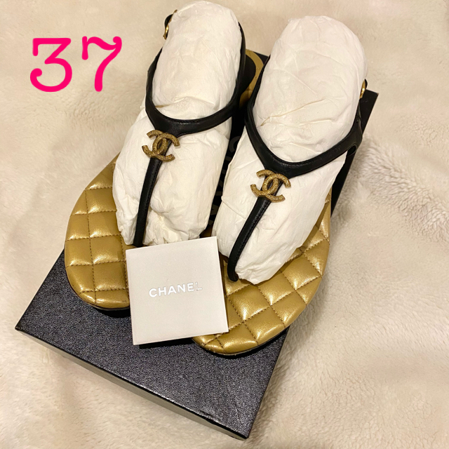 CHANEL シャネル トング サンダル ゴールド マトラッセ 37 ココマーク