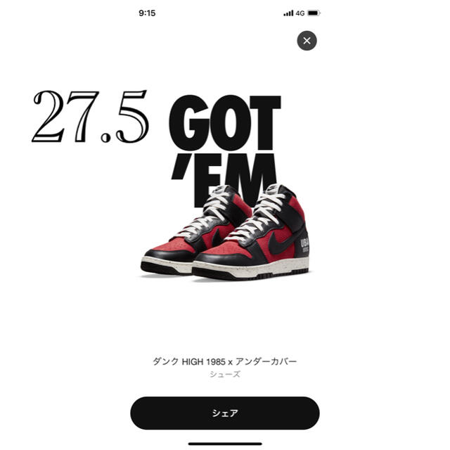 NIKE ダンクHIGH1985 アンダーカバー　Gym Redメンズ