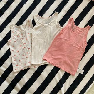 ユニクロ(UNIQLO)のユニクロコットンメッシュタンクトップ3枚組☆100サイズ☆さくらんぼピンク系(下着)