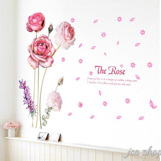 ウォールステッカーローズ 花びら ピンク花 剥がせる 壁紙インテリアアートPG5(その他)