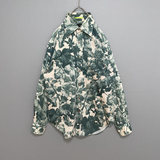 ポールスミス コレクション　シャツ　花柄　フラワー　総柄　ベージュ×緑　長袖