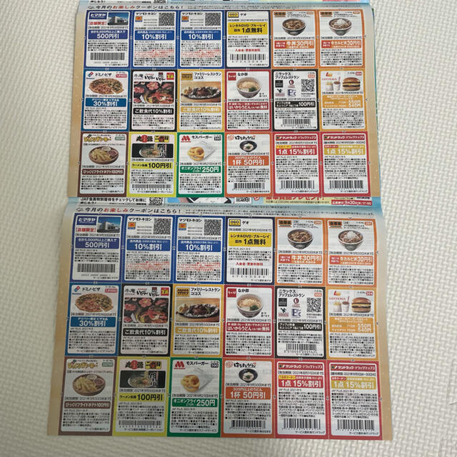 JAF クーポン　中部本部　8・9月号　2枚セット チケットの優待券/割引券(レストラン/食事券)の商品写真