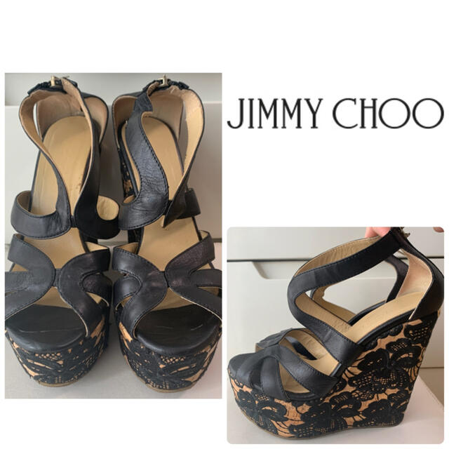 JIMMY CHOO(ジミーチュウ)のジミーチュウ　ブラックレザー　フラワーソール　サンダル レディースの靴/シューズ(サンダル)の商品写真