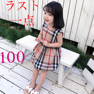キッズ ワンピース 100 チェック りぼん 刺繍レース 韓国 大人気(ワンピース)