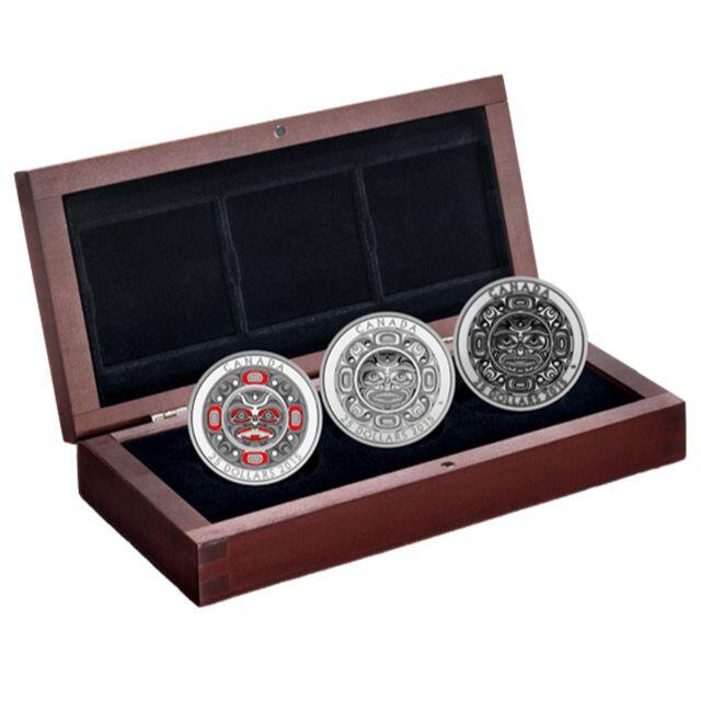 2015 カナダ 歌のムーンマスク ハイレリーフ 25ドル銀貨 3種セットの