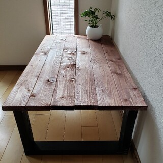 90✕54 ローテーブル　無垢材　木ウォールナット　アンティーク　インダストリー(ローテーブル)