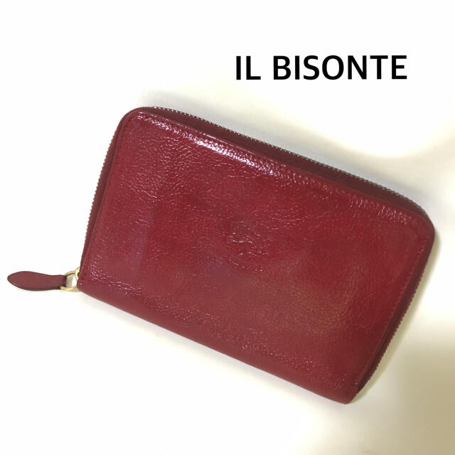 IL BISONTE  本革 ラウンドファスナー 赤 折り財布 レザー