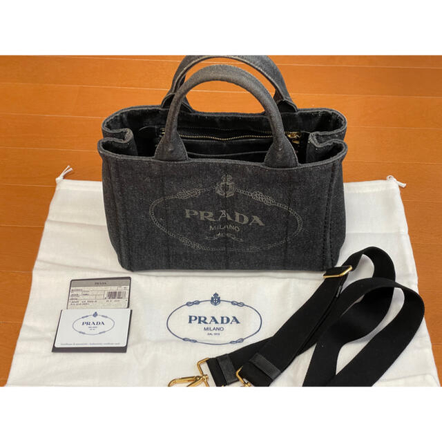 ですPRADA カナパ デニム ショルダーバッグ トートバッグ ブラック