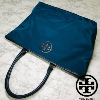 トリーバーチ(Tory Burch)のこじこじ様専用　トリーバーチ　A4収納可　大容量　ゴールドロゴ　ブルー(トートバッグ)