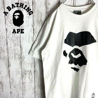 アベイシングエイプ(A BATHING APE)の【極レア】BAPE アベイシングエイプ　tシャツ デカロゴ　古着90s ホワイト(Tシャツ/カットソー(半袖/袖なし))