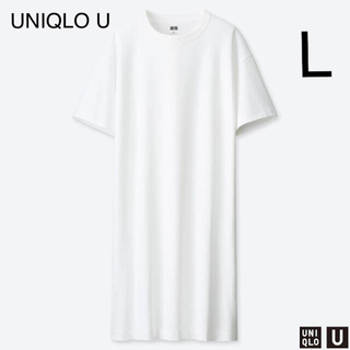 ユニクロ(UNIQLO)の【未使用】UNIQLO U クルーネックTワンピース （ホワイト）(ひざ丈ワンピース)