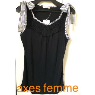 アクシーズファム(axes femme)のaxes femme アクシーズファム  肩リボンタンクトップ　M新品　ノースリ(カットソー(半袖/袖なし))