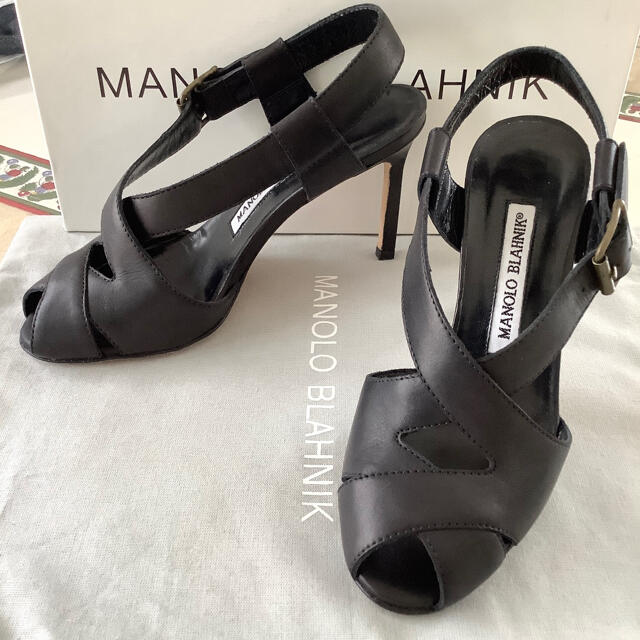 MANOLO BLAHNIK(マノロブラニク)の新品!憧れのマノロブラニク オープントゥ 極上カーフ バックストラップ 22㎝ レディースの靴/シューズ(サンダル)の商品写真