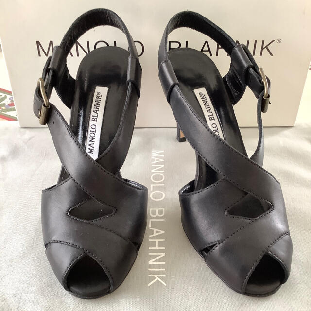 MANOLO BLAHNIK(マノロブラニク)の新品!憧れのマノロブラニク オープントゥ 極上カーフ バックストラップ 22㎝ レディースの靴/シューズ(サンダル)の商品写真