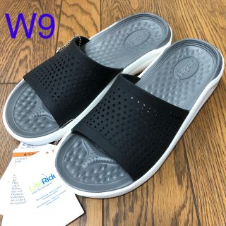 クロックス(crocs)の新品 クロックス ライトライド スライド 25 25.5cm ブラック×スモーク(サンダル)