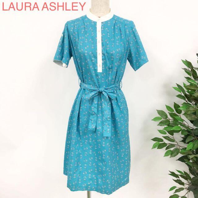 LAURA ASHLEY(ローラアシュレイ)のLAURA ASHLEY ウエストリボンワンピース イカリ柄 膝丈 2543 レディースのワンピース(ひざ丈ワンピース)の商品写真