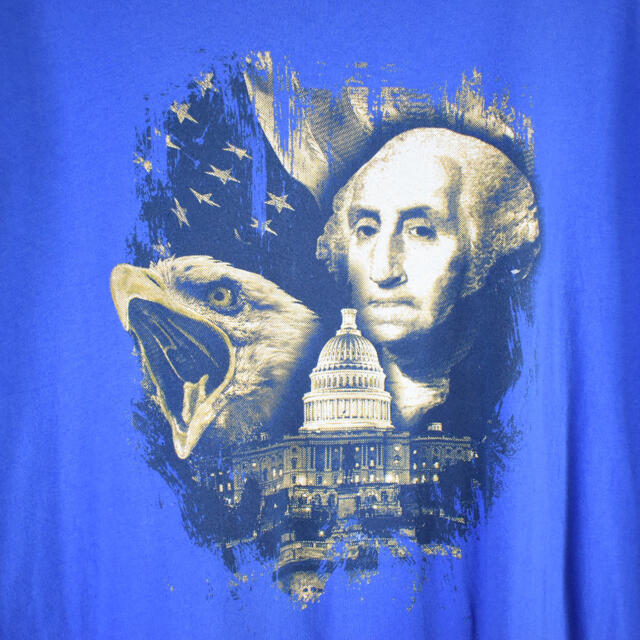 アメリカ 大統領 プリントTシャツ ブルー 鷹 ホワイトハウス 古着 メンズのトップス(Tシャツ/カットソー(半袖/袖なし))の商品写真