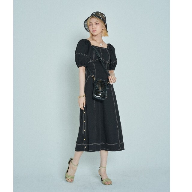 Crayme,(クレイミー)の菅野結以 Crayme, クレイミー Stitch Puff Dress レディースのワンピース(ロングワンピース/マキシワンピース)の商品写真