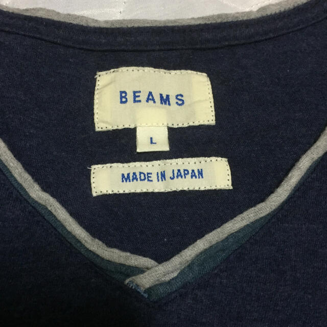 BEAMS(ビームス)のbeams VあきTシャツ L 半袖 ネイビー 無地 伸縮 メンズのトップス(Tシャツ/カットソー(半袖/袖なし))の商品写真