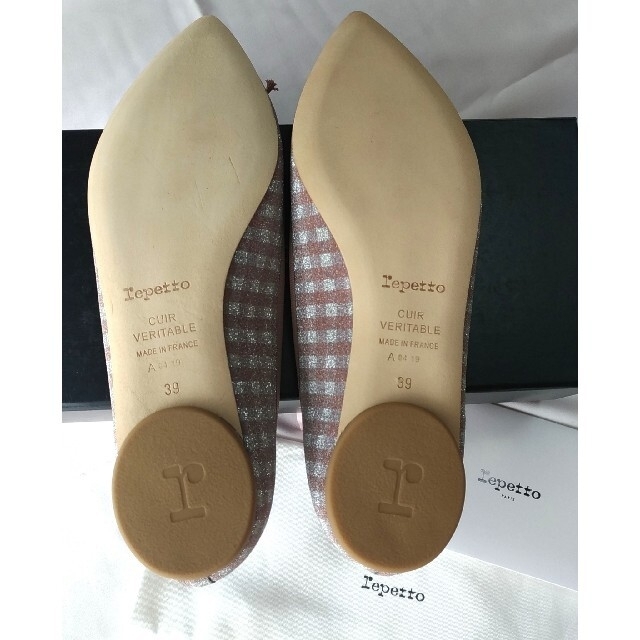 repetto(レペット)の新品　レペット 38.5 (24cm) ギンガムチェック　キラキラのラメ レディースの靴/シューズ(バレエシューズ)の商品写真