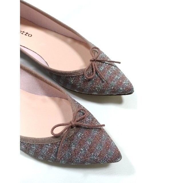 repetto(レペット)の新品　レペット 38.5 (24cm) ギンガムチェック　キラキラのラメ レディースの靴/シューズ(バレエシューズ)の商品写真