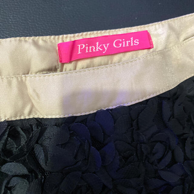 PinkyGirls(ピンキーガールズ)の新品未使用ピンキーガールズ黒立体薔薇レースゴールドパイピング腰ジップブラック レディースのスカート(ミニスカート)の商品写真