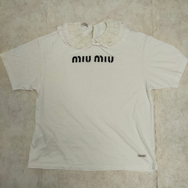 miumiu(ミュウミュウ)のmiu miu ミュウミュウ ジャージー Tシャツ フリル ロゴ S サイズ レディースのトップス(Tシャツ(半袖/袖なし))の商品写真