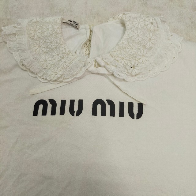 miumiu(ミュウミュウ)のmiu miu ミュウミュウ ジャージー Tシャツ フリル ロゴ S サイズ レディースのトップス(Tシャツ(半袖/袖なし))の商品写真