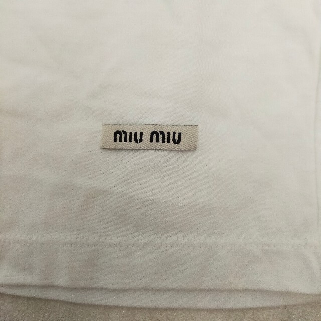 miumiu(ミュウミュウ)のmiu miu ミュウミュウ ジャージー Tシャツ フリル ロゴ S サイズ レディースのトップス(Tシャツ(半袖/袖なし))の商品写真