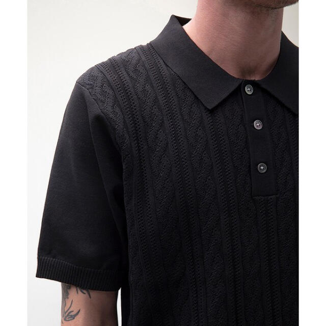 STUSSY CABLE SS POLO Mサイズ ニットポロ-