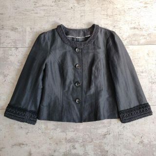 バーバリーブラックレーベル(BURBERRY BLACK LABEL)のバーバリー ☆ ブラックレーベル リネン混 ノーカラー ジャケット 38 日本製(ノーカラージャケット)