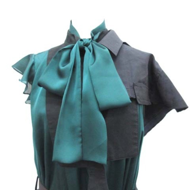 sacai(サカイ)のサカイ 2019年製 ワンピース ロング 変形 半袖 1 S 緑 グリーン 紺  レディースのワンピース(ロングワンピース/マキシワンピース)の商品写真
