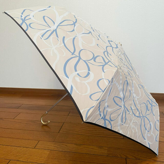 晴雨兼用折りたたみ傘リボン柄オフホワイト白ブルー水色りぼん柄日傘折り畳み傘UV