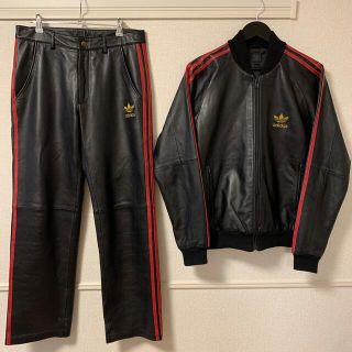 アディダス(adidas)の【adidas】ラムレザー ジャージ セットアップ トラックジャケット サイズL(レザージャケット)