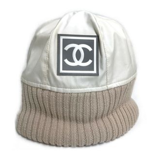 シャネル(CHANEL)のシャネル CHANEL スポーツライン ロゴ CC ココマーク ニットキャップ ニット帽 ポリエステル アイボリー/ベージュ(ニット帽/ビーニー)