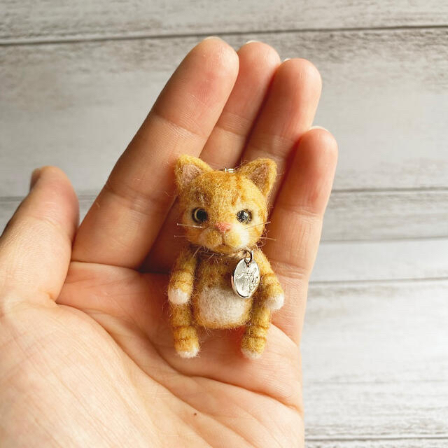 羊毛フェルト猫 羊毛フェルト ハンドメイド ねこ 猫 茶トラ ミニチュア